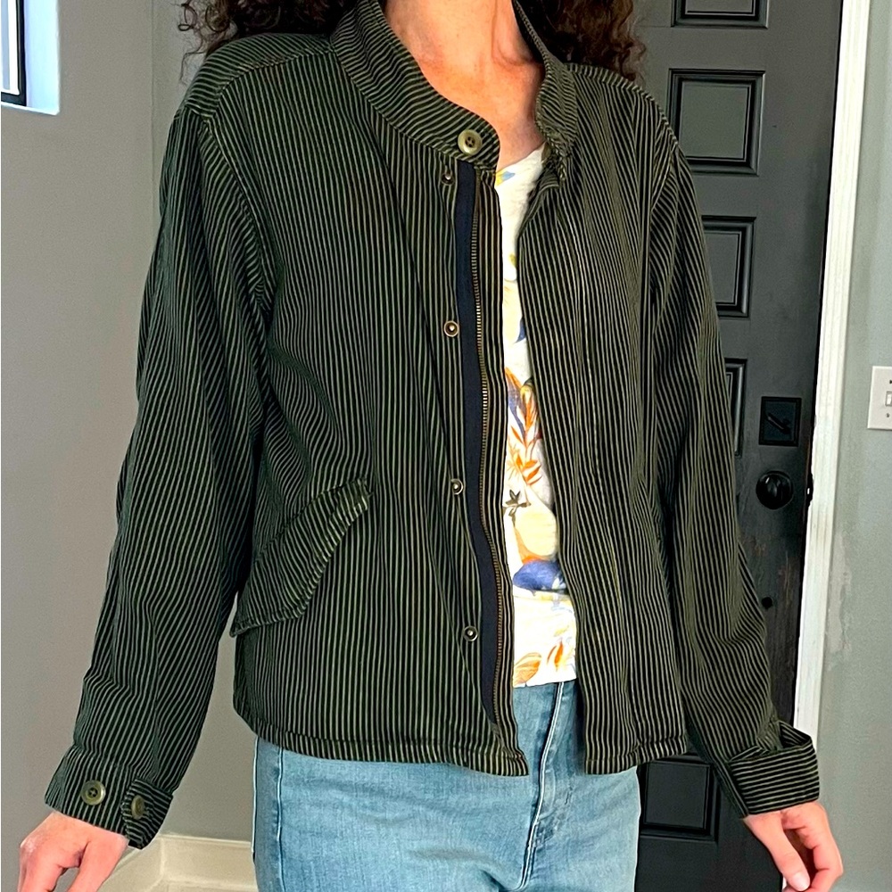 THE GREAT. Black Striped Utility Jacket